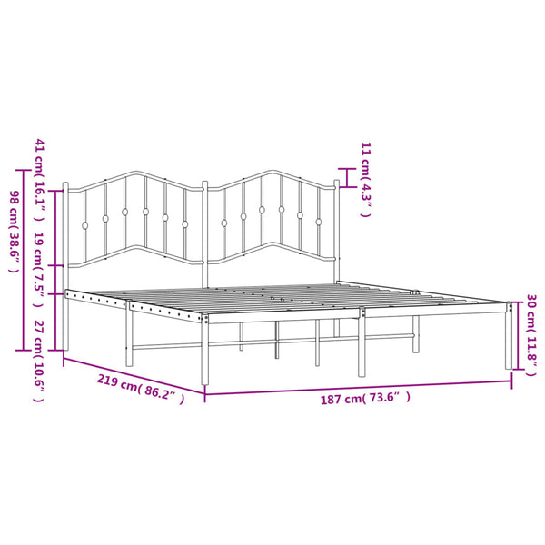 Metallinen sängynrunko päädyllä valkoinen 183x213 cm