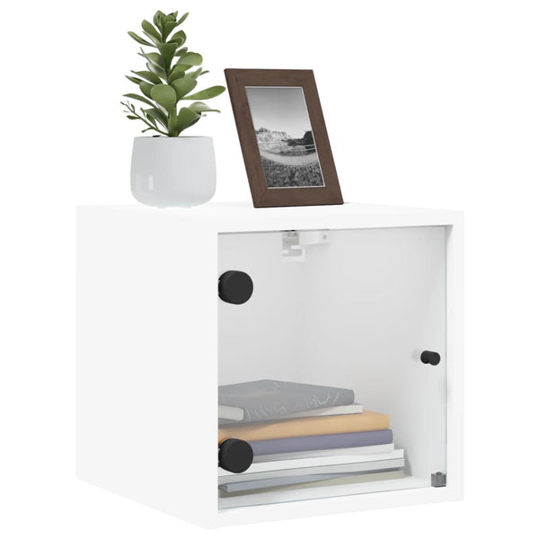 Yöpöydät lasiovilla 2 kpl valkoinen 35x37x35 cm