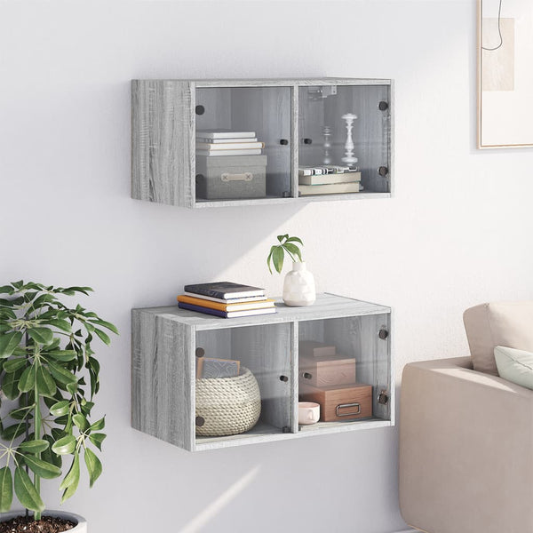 Seinäkaapit lasiovilla 2 kpl harmaa Sonoma 68,5x37x35 cm