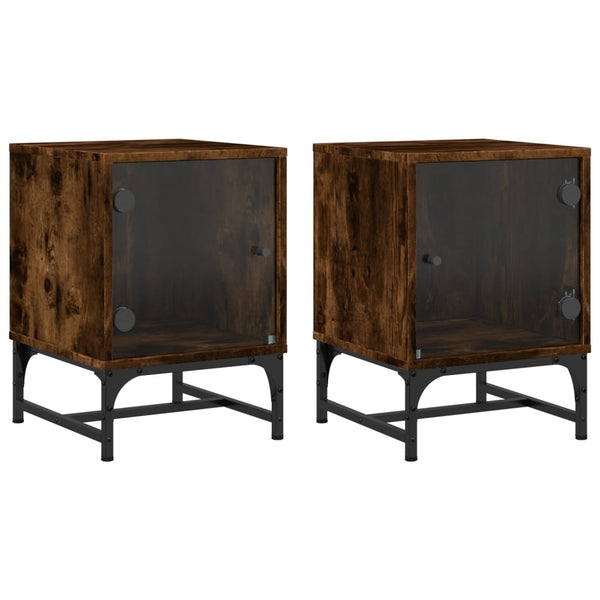 Yöpöydät lasiovilla 2 kpl savutammi 35x37x50 cm