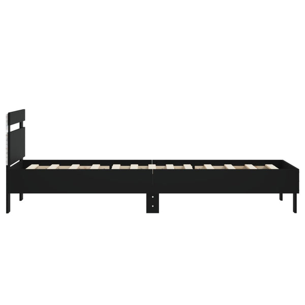 Musta sängynrunko päädyllä ja led-valoilla Aura 90x200cm