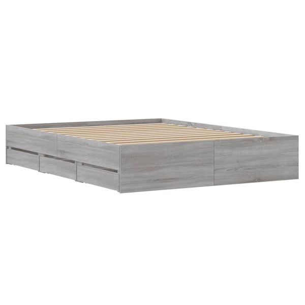 Sängynrunko laatikoilla harmaa Sonoma 140x190 cm tekninen puu
