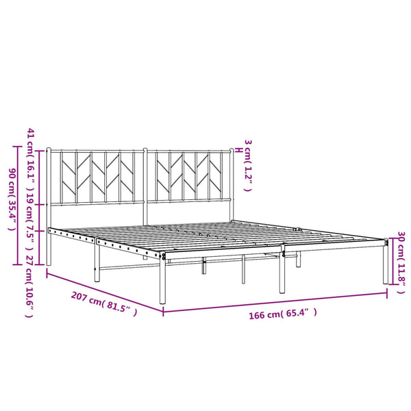 Valkoinen metallinen sängynrunko päädyllä Tchervincky 160x200cm