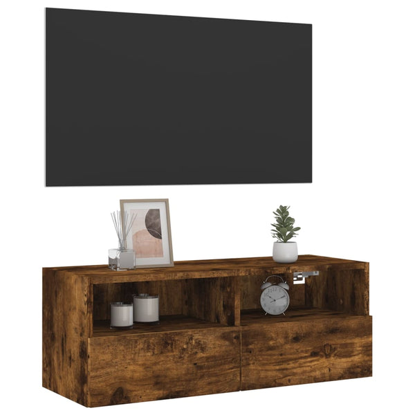 TV-seinäkaappi savutammi 80x30x30 cm tekninen puu