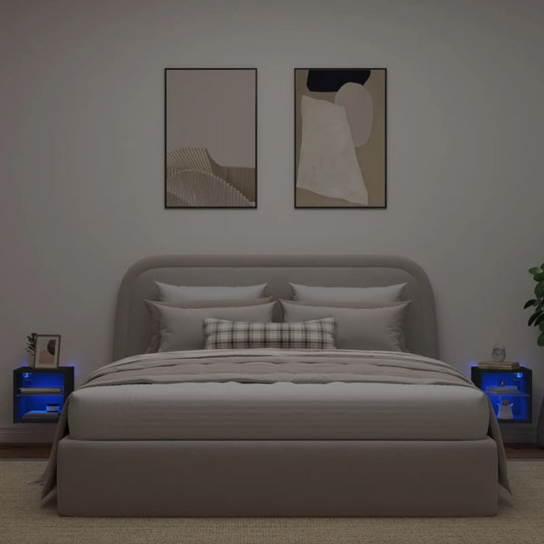 TV-seinäkaapit LED-valoilla 2 kpl musta 30x28,5x30 cm