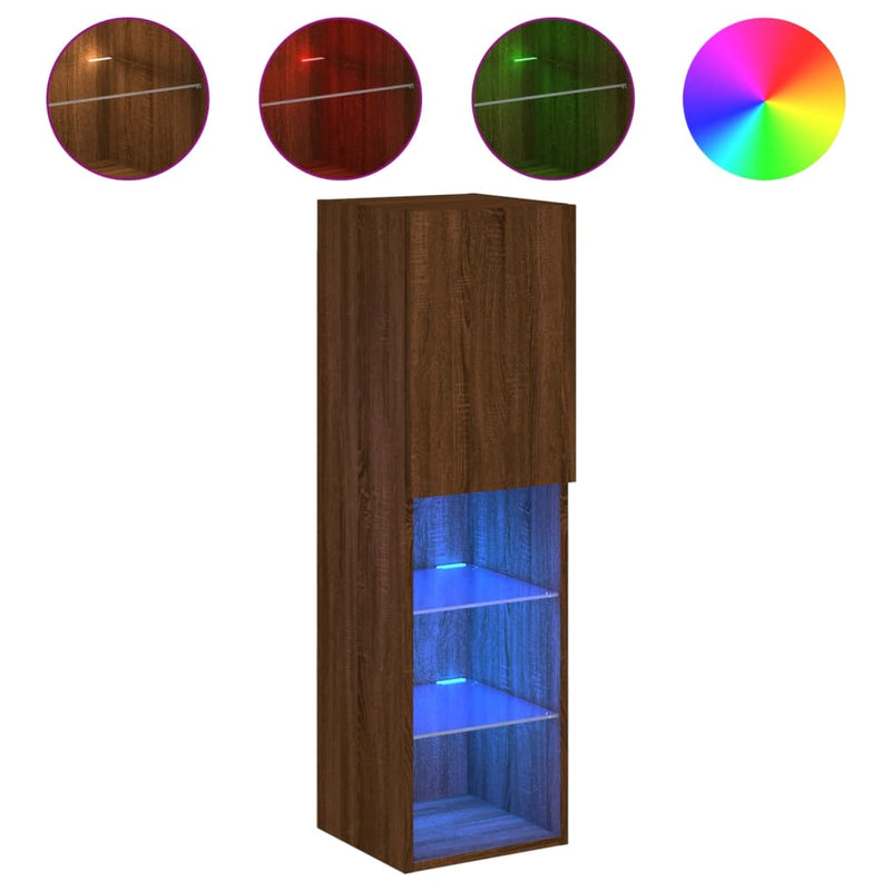 Ruskea tammi tv-taso led-valoilla Misu 30,5x30x102cm