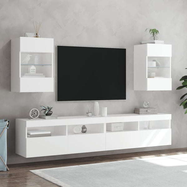 TV-seinäkaapit LED-valoilla 2 kpl valkoinen 40x30x60,5 cm