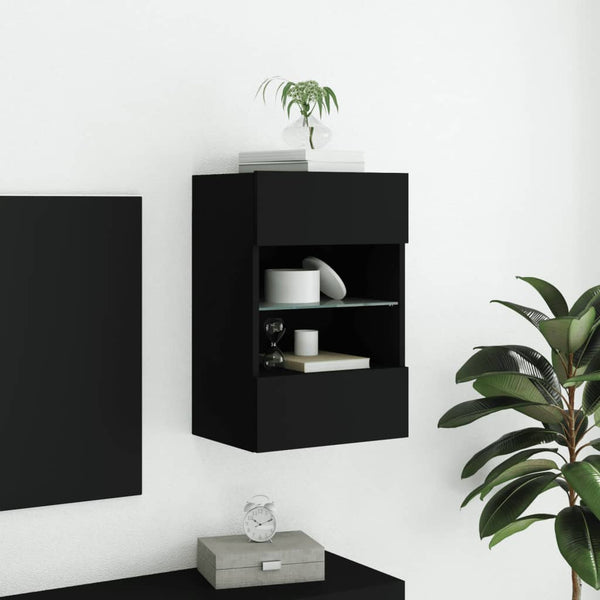TV-seinäkaappi LED-valoilla musta 40x30x60,5 cm