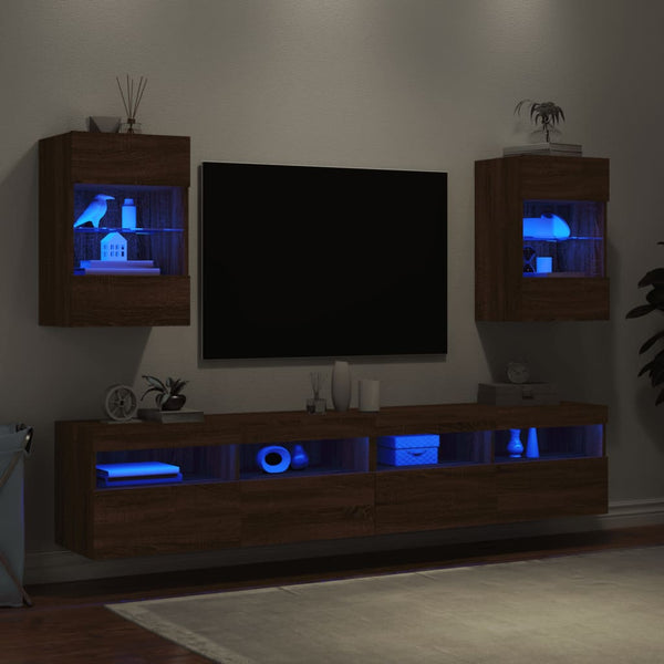 TV-seinäkaapit LED-valoilla 2 kpl ruskea tammi 40x30x60,5 cm