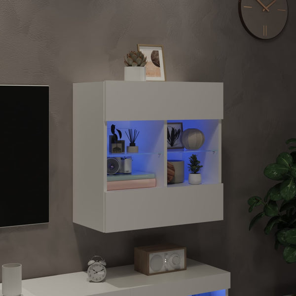 TV-seinäkaappi LED-valoilla valkoinen 58,5x30x60,5 cm
