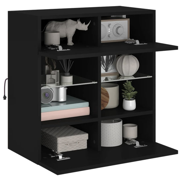 TV-seinäkaappi LED-valoilla musta 58,5x30x60,5 cm
