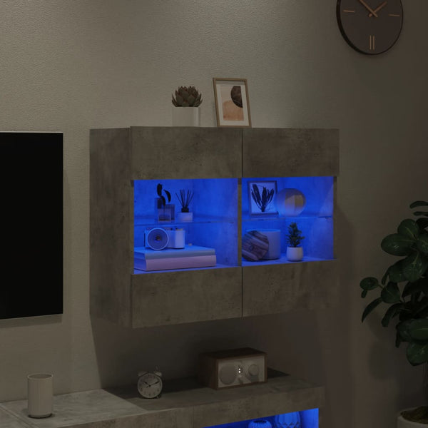 TV-seinäkaappi LED-valoilla betoninharmaa 78,5x30x60,5 cm