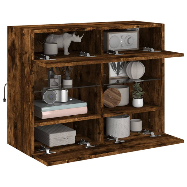 TV-seinäkaappi LED-valoilla savutammi 78,5x30x60,5 cm