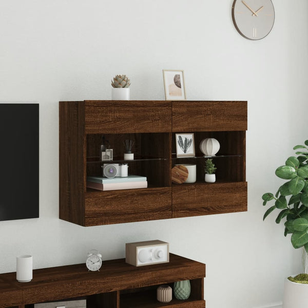 TV-seinäkaappi LED-valoilla ruskea tammi 98,5x30x60,5 cm