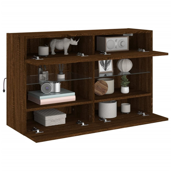 TV-seinäkaappi LED-valoilla ruskea tammi 98,5x30x60,5 cm