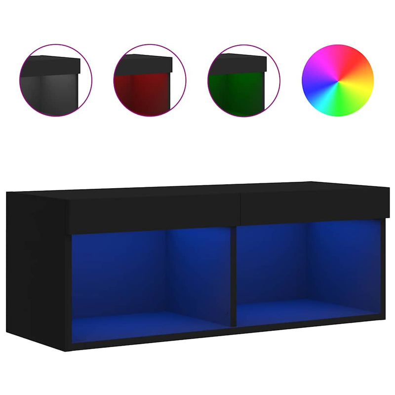 Musta tv-taso led-valoilla Vladislava 80x30x30cm
