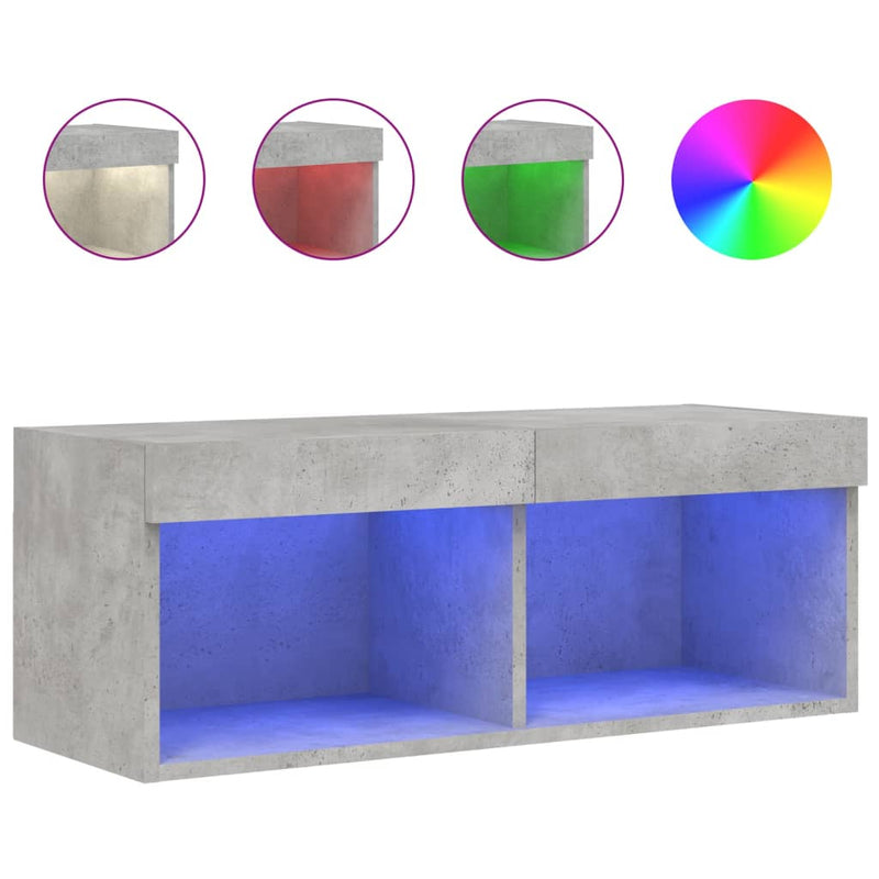 Betoninharmaa tv-taso led-valoilla Vladislava 80x30x30cm