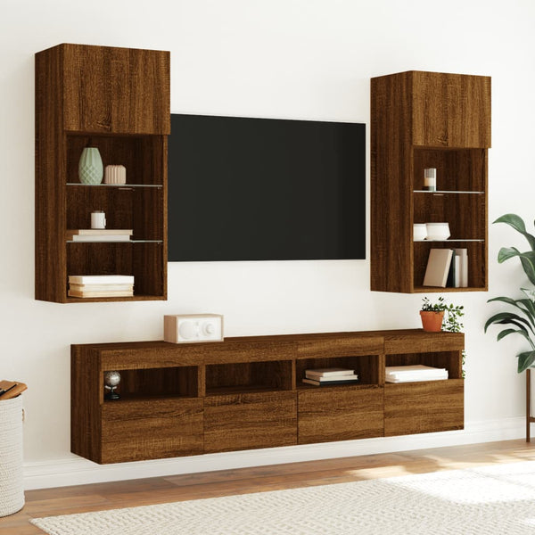 TV-seinäkaappi LED-valoilla ruskea tammi 40x30x40 cm