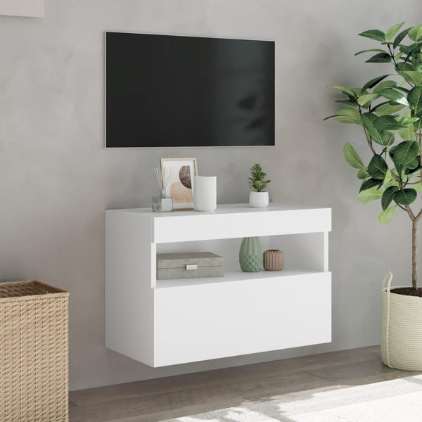 Valkoinen tv-seinäkaappi Manceva 60x30x40cm (led-valoilla)