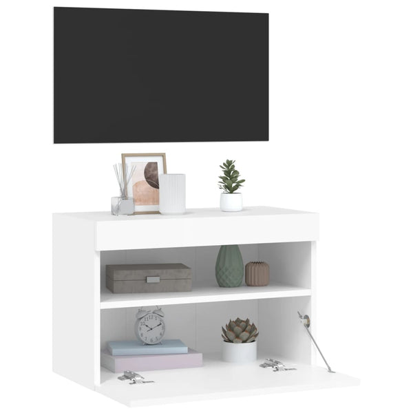 Valkoinen tv-seinäkaappi Manceva 60x30x40cm (led-valoilla)