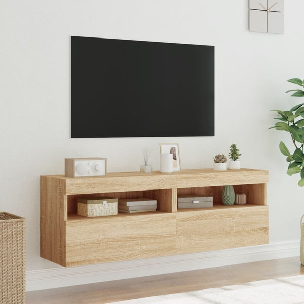 TV-seinäkaapit LED-valoilla 2 kpl Sonoma-tammi 60x30x40 cm