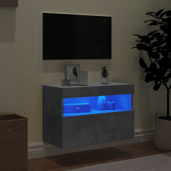TV-seinäkaappi LED-valoilla betoninharmaa 60x30x40 cm