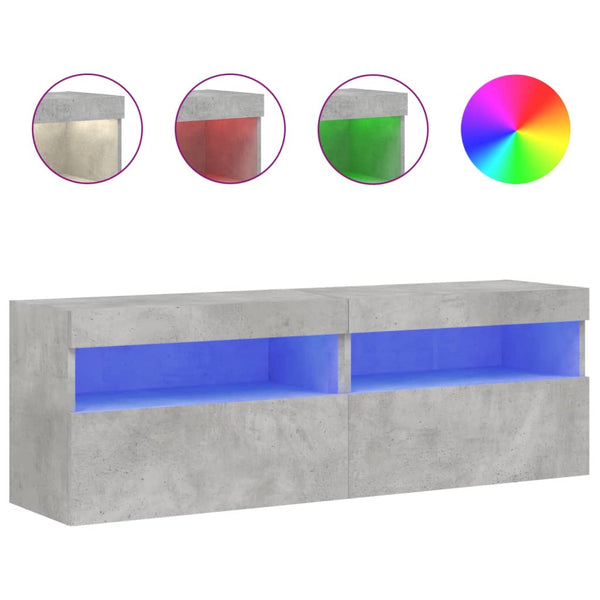 TV-seinäkaapit LED-valoilla 2 kpl betoninharmaa 60x30x40 cm