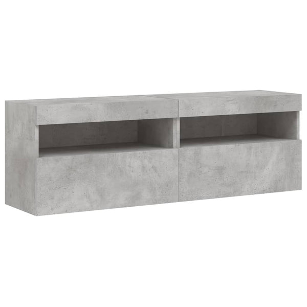 TV-seinäkaapit LED-valoilla 2 kpl betoninharmaa 60x30x40 cm