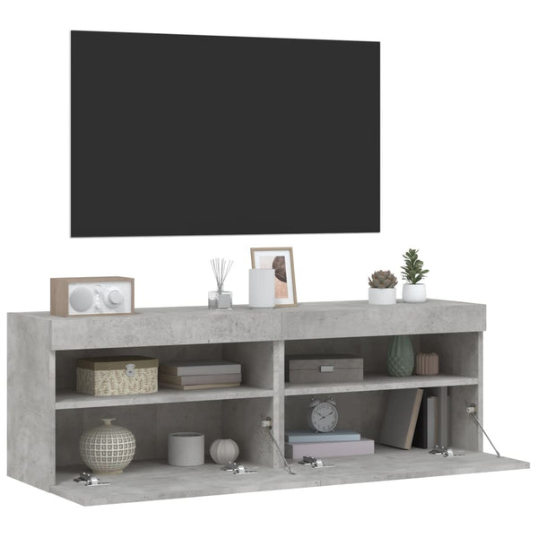TV-seinäkaapit LED-valoilla 2 kpl betoninharmaa 60x30x40 cm
