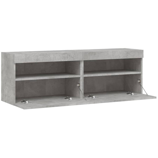 TV-seinäkaapit LED-valoilla 2 kpl betoninharmaa 60x30x40 cm