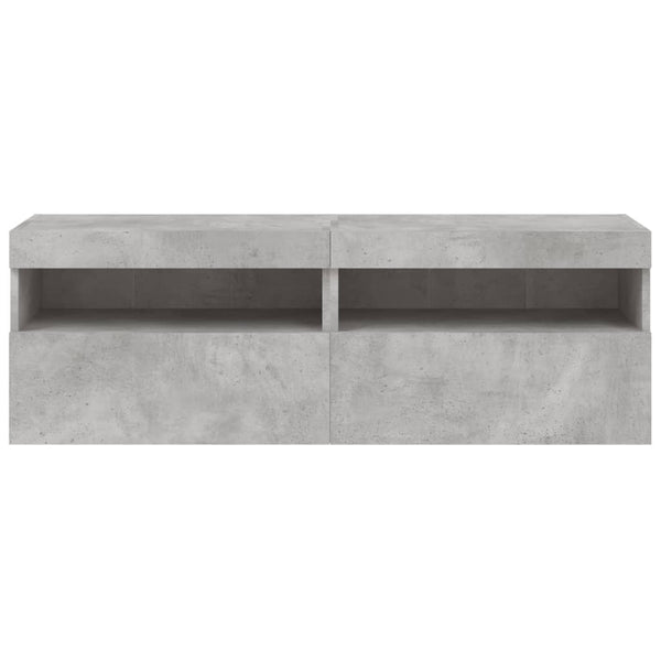 TV-seinäkaapit LED-valoilla 2 kpl betoninharmaa 60x30x40 cm
