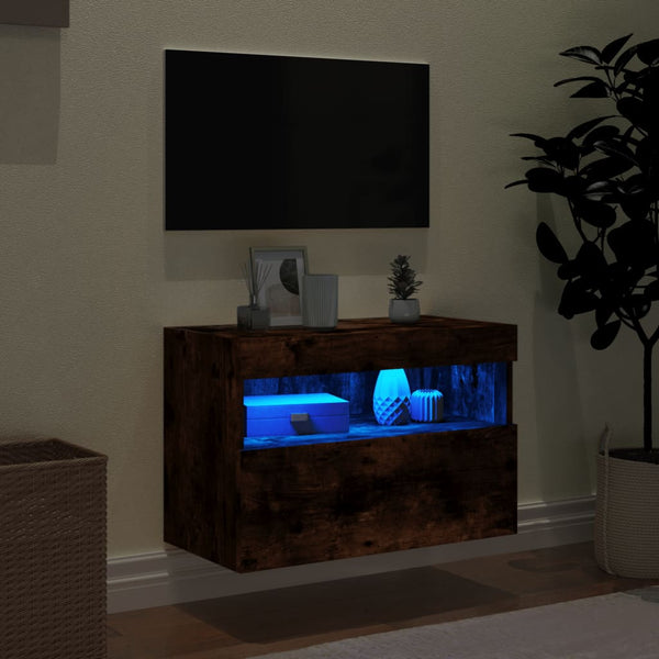 TV-seinäkaappi LED-valoilla savutammi 60x30x40 cm