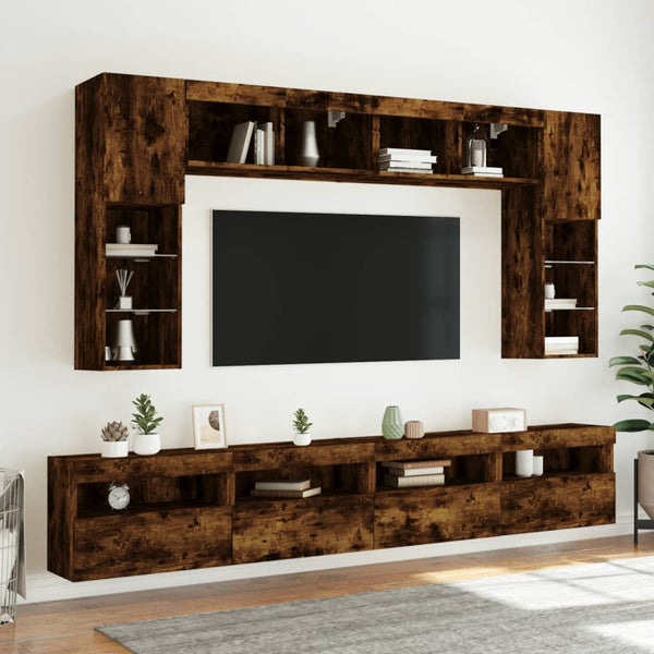 TV-seinäkaappi LED-valoilla savutammi 60x30x40 cm