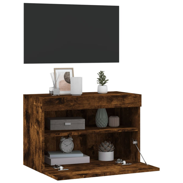 TV-seinäkaappi LED-valoilla savutammi 60x30x40 cm