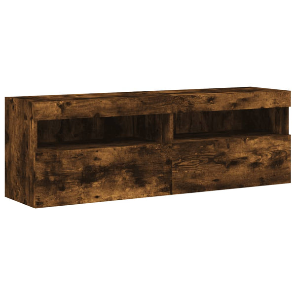 TV-seinäkaapit LED-valoilla 2 kpl savutammi 60x30x40 cm