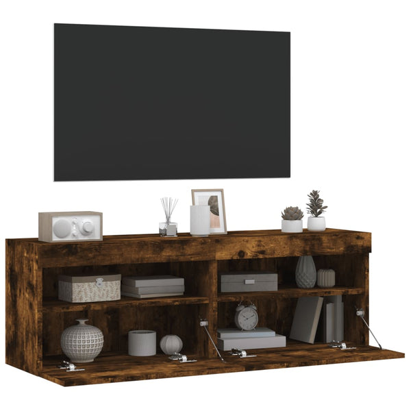 TV-seinäkaapit LED-valoilla 2 kpl savutammi 60x30x40 cm