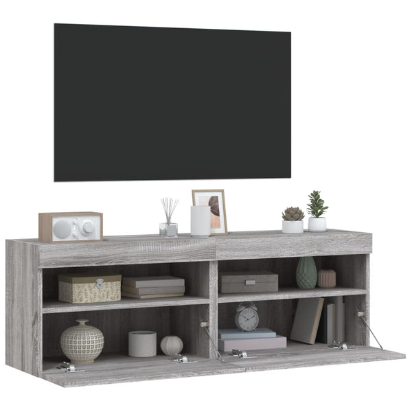 TV-seinäkaapit LED-valoilla 2 kpl harmaa Sonoma 60x30x40 cm
