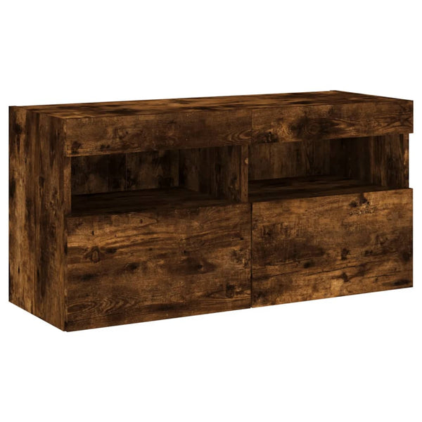 TV-seinäkaappi LED-valoilla savutammi 80x30x40 cm