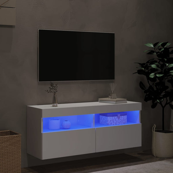 TV-seinäkaappi LED-valoilla valkoinen 100x30x40 cm