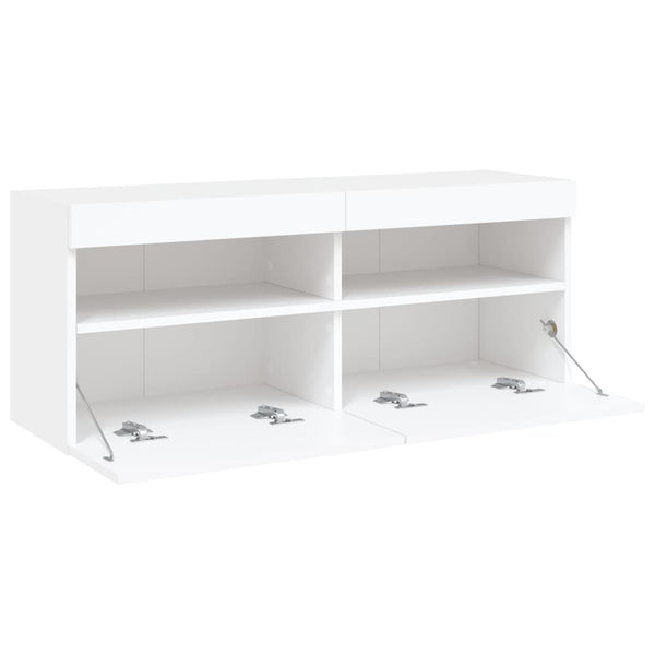 TV-seinäkaappi LED-valoilla valkoinen 100x30x40 cm