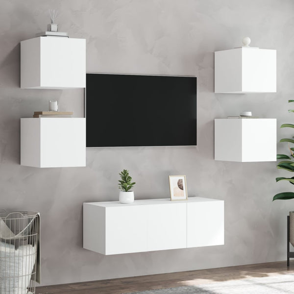 TV-seinäkaappi LED-valoilla valkoinen 30,5x35x30 cm