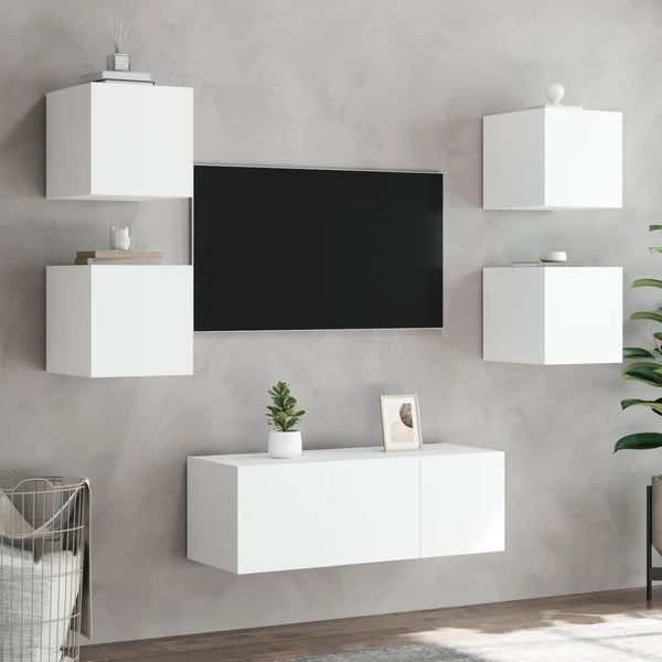 TV-seinäkaapit LED-valoilla 2 kpl valkoinen 30,5x35x30 cm