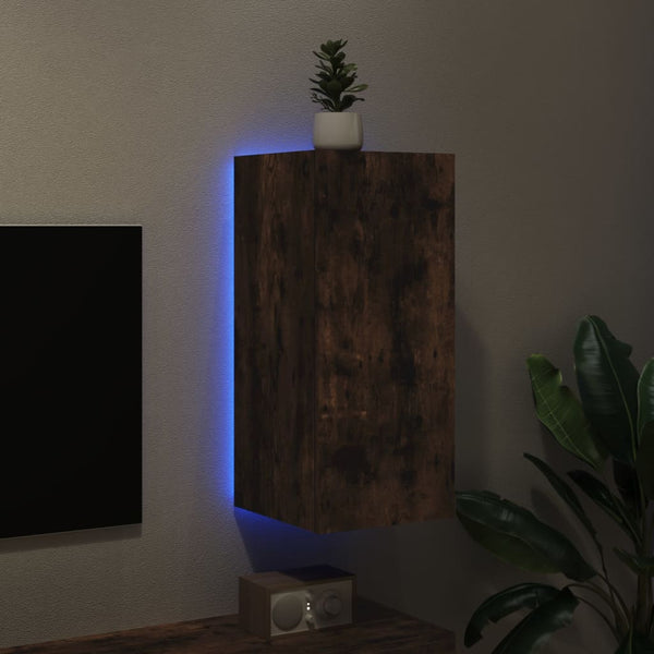 TV-seinäkaappi LED-valoilla savutammi 30,5x35x70 cm