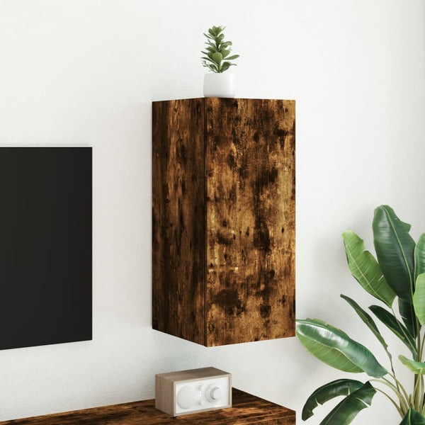TV-seinäkaappi LED-valoilla savutammi 30,5x35x70 cm