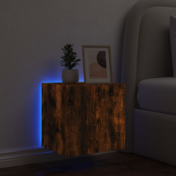 TV-seinäkaappi LED-valoilla savutammi 40,5x35x40 cm