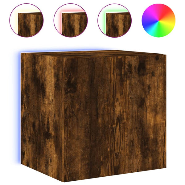 TV-seinäkaapit LED-valoilla 2 kpl savutammi 40,5x35x40 cm