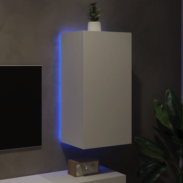 TV-seinäkaappi LED-valoilla valkoinen 40,5x35x80 cm