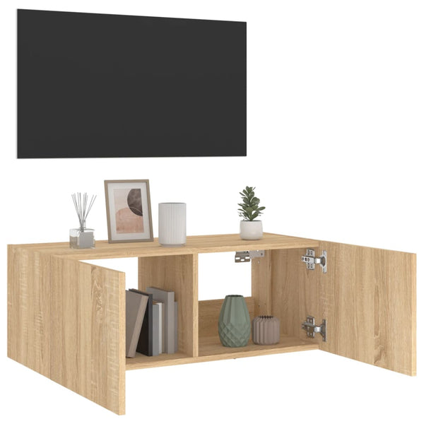 TV-seinäkaappi LED-valoilla Sonoma-tammi 80x35x31 cm
