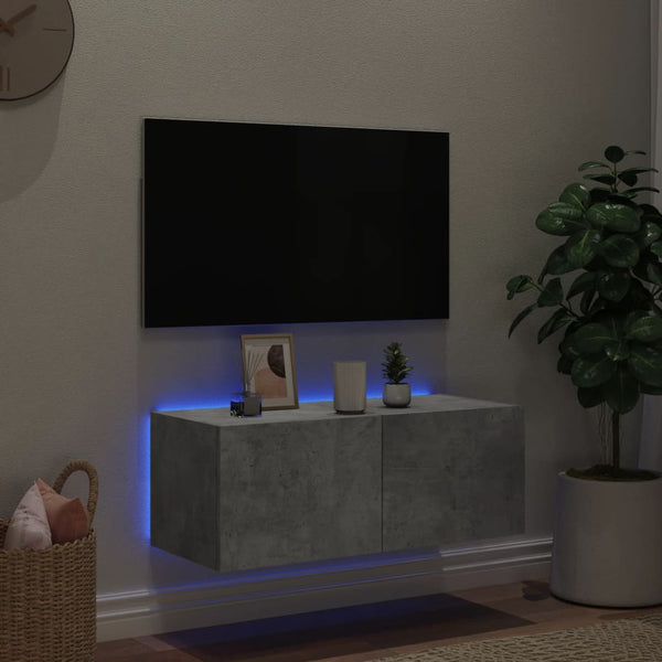 TV-seinäkaappi LED-valoilla betoninharmaa 80x35x31 cm