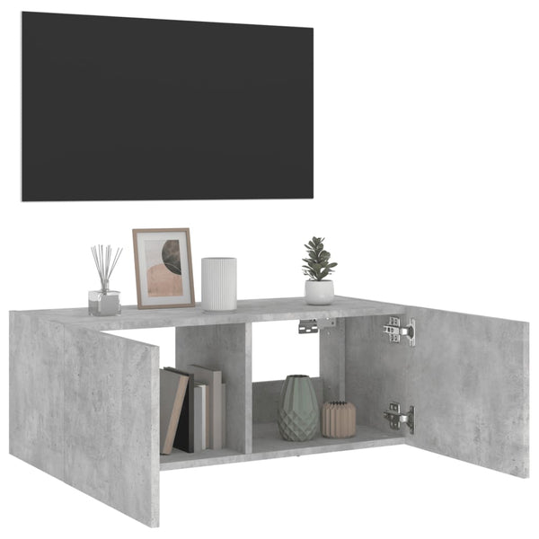 TV-seinäkaappi LED-valoilla betoninharmaa 80x35x31 cm